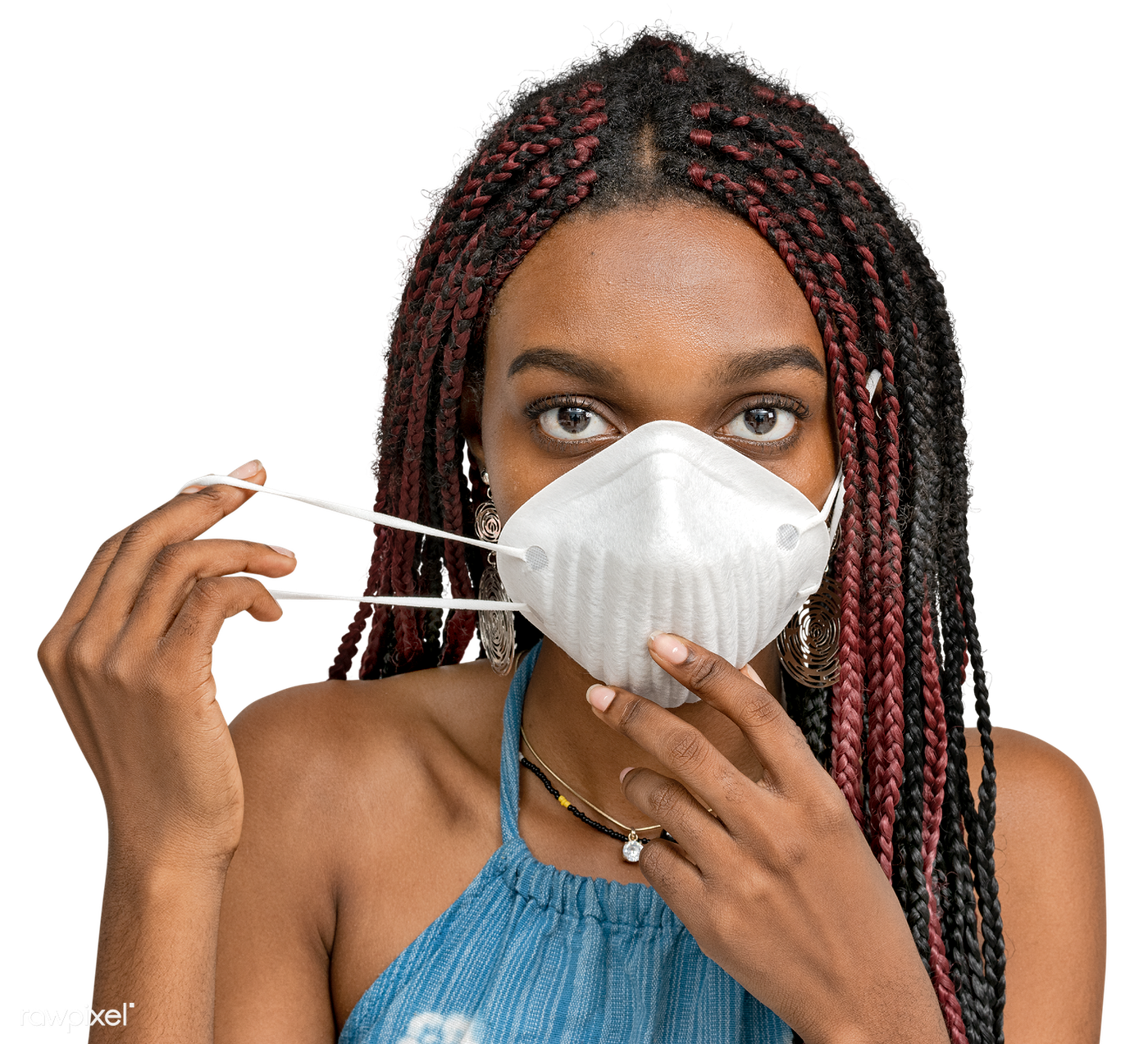 Black woman putting mask on Blank Meme Template