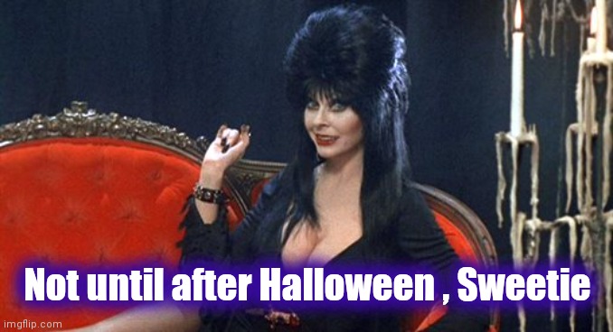 Elvira | Not until after Halloween , Sweetie | image tagged in elvira | made w/ Imgflip meme maker