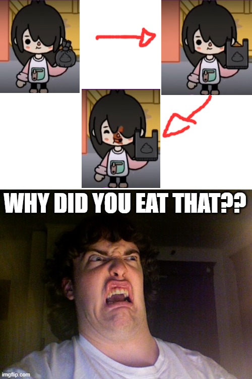 shes eating da poop | WHY DID YOU EAT THAT?? | image tagged in memes,oh no,poop,wtf | made w/ Imgflip meme maker