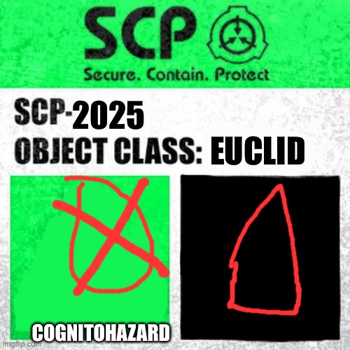 SCP Label Template: Safe |  EUCLID; 2025; COGNITOHAZARD | image tagged in scp label template safe | made w/ Imgflip meme maker