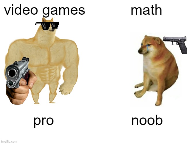 Buff Doge vs. Cheems Meme | video games; math; pro; noob | image tagged in memes,buff doge vs cheems | made w/ Imgflip meme maker