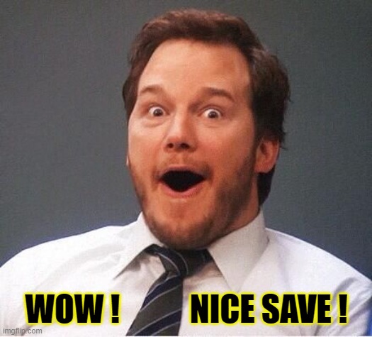 ◄► | WOW !           NICE SAVE ! | image tagged in excited | made w/ Imgflip meme maker