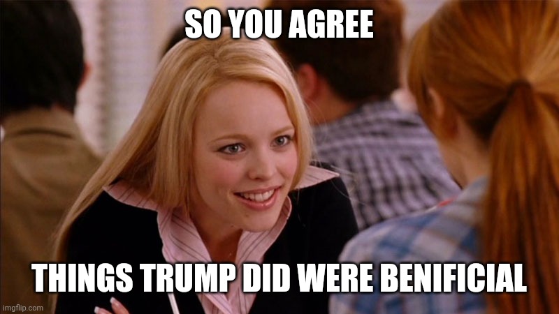 So You Agree | SO YOU AGREE THINGS TRUMP DID WERE BENIFICIAL | image tagged in so you agree | made w/ Imgflip meme maker
