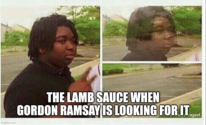 Black guy disappearing | THE LAMB SAUCE WHEN GORDON RAMSAY IS LOOKING FOR IT | image tagged in black guy disappearing | made w/ Imgflip meme maker