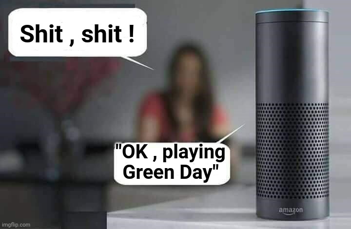 Alexa do X | Shit , shit ! "OK , playing
Green Day" | image tagged in alexa do x | made w/ Imgflip meme maker