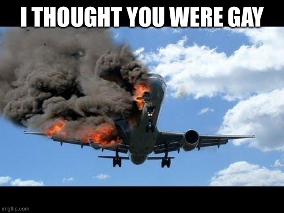 plane crash | I THOUGHT YOU WERE GAY | image tagged in plane crash | made w/ Imgflip meme maker