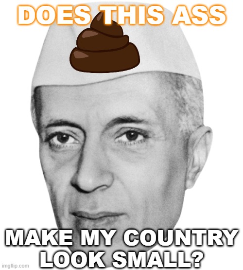 Does This Ass Make My Country Look Small? | DOES THIS ASS; MAKE MY COUNTRY
LOOK SMALL? | image tagged in nehru | made w/ Imgflip meme maker