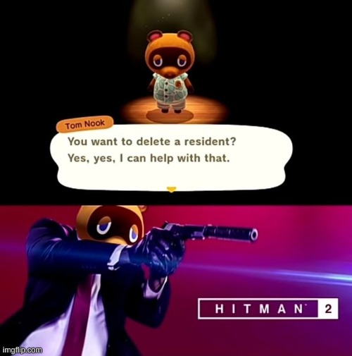 https://www.youtube.com/watch?v=dQw4w9WgXcQ | image tagged in hitman,animal crossing | made w/ Imgflip meme maker