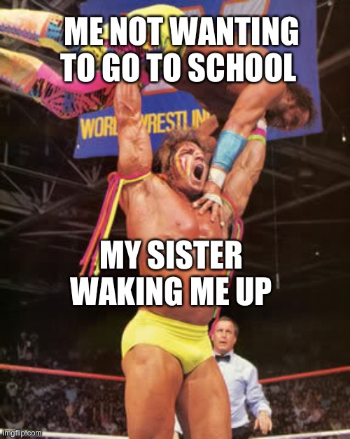 slammin' | ME NOT WANTING TO GO TO SCHOOL; MY SISTER WAKING ME UP | image tagged in slammin' | made w/ Imgflip meme maker