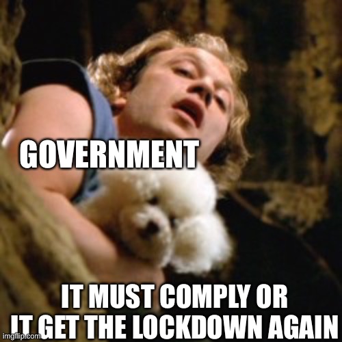 Buffalo bill | GOVERNMENT; IT MUST COMPLY OR IT GET THE LOCKDOWN AGAIN | image tagged in buffalo bill | made w/ Imgflip meme maker