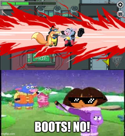 Swiper Kills Boots | BOOTS! NO! | image tagged in among us death,dora the explorer,among us | made w/ Imgflip meme maker