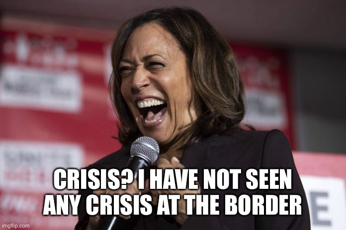 Kamala laughing | CRISIS? I HAVE NOT SEEN ANY CRISIS AT THE BORDER | image tagged in kamala laughing | made w/ Imgflip meme maker