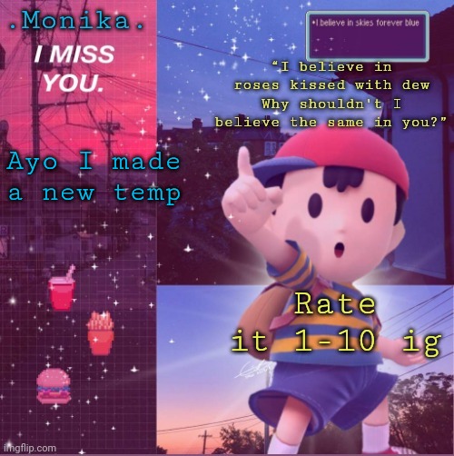 Ness | Ayo I made a new temp; Rate it 1-10 ig | image tagged in ness | made w/ Imgflip meme maker