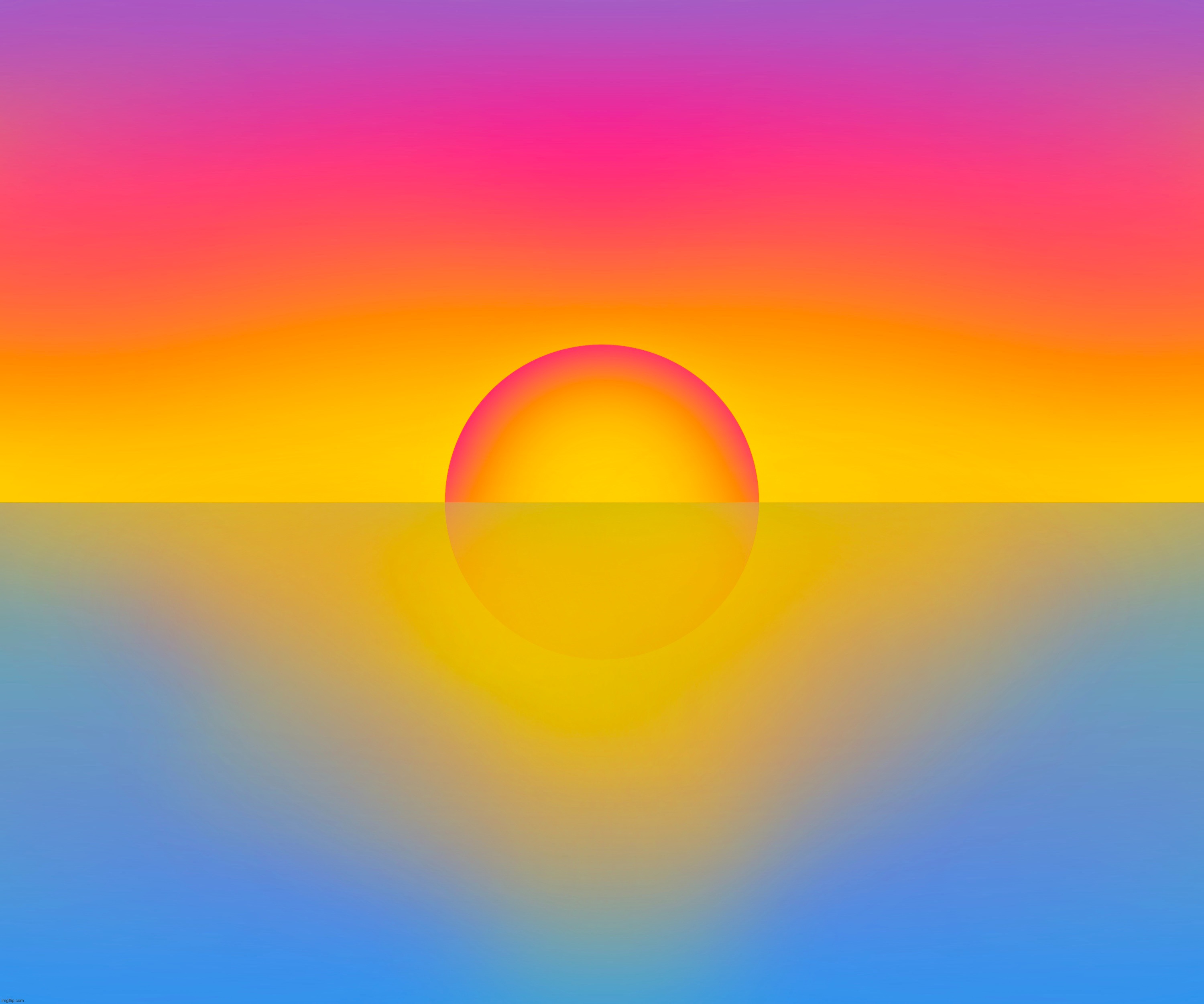 Tried to make this picture of a sunset only using the pansexual flag colors, but it may not look like such due to color blending | made w/ Imgflip meme maker