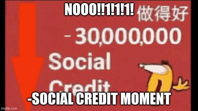 NO!!!!!!1!1!!!1!!1!1!1111111111!!!!1!1!! | NOOO!!1!1!1! -SOCIAL CREDIT MOMENT | image tagged in noo | made w/ Imgflip meme maker