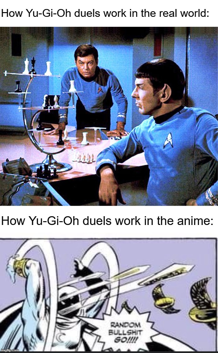 How Yu-Gi-Oh duels work in the real world:; How Yu-Gi-Oh duels work in the anime: | image tagged in 3d chess | made w/ Imgflip meme maker