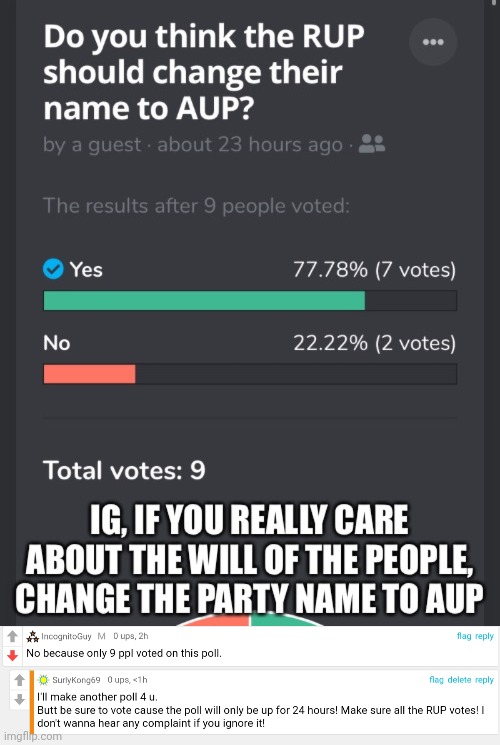 Make sure at least 10 people respond to this poll! | image tagged in incognito said,9 people isnt enough,democracy in action,10 votes please | made w/ Imgflip meme maker