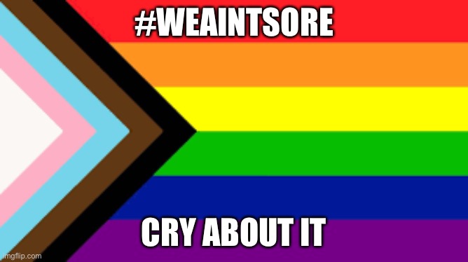 PR1CE edit: leave this sfw | #WEAINTSORE; CRY ABOUT IT | image tagged in gay flag | made w/ Imgflip meme maker