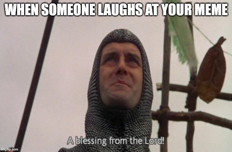 A blessing from the lord | WHEN SOMEONE LAUGHS AT YOUR MEME | image tagged in a blessing from the lord | made w/ Imgflip meme maker