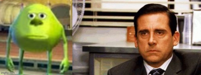 image tagged in sully wazowski,michael scott angry stare | made w/ Imgflip meme maker