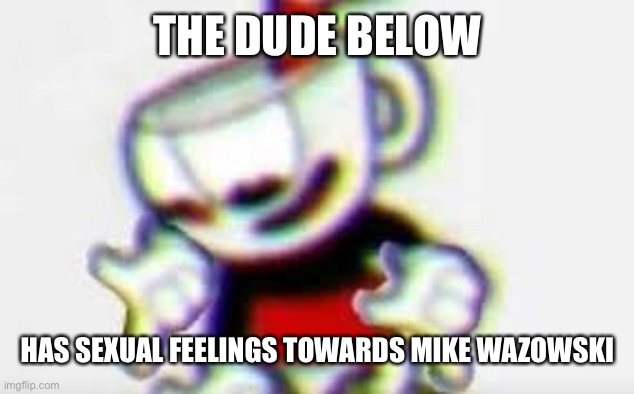 Hehe | THE DUDE BELOW; HAS SEXUAL FEELINGS TOWARDS MIKE WAZOWSKI | image tagged in the person below is | made w/ Imgflip meme maker