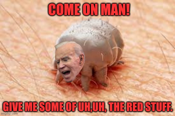 joe Parasite biden | COME ON MAN! GIVE ME SOME OF UH,UH, THE RED STUFF. | image tagged in joe biden,parasite,democrats | made w/ Imgflip meme maker