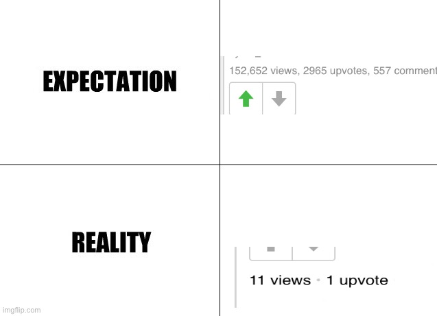 posting a meme: | image tagged in expectation vs reality | made w/ Imgflip meme maker