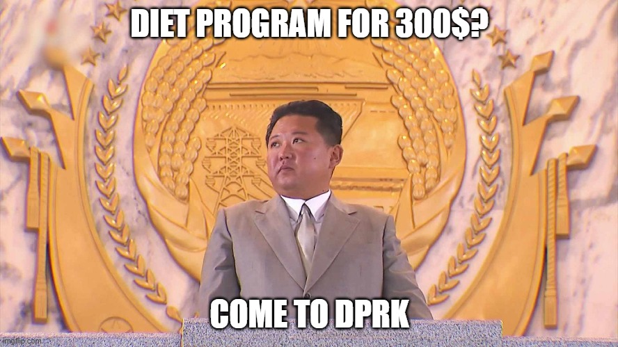 Diet in North Korea | DIET PROGRAM FOR 300$? COME TO DPRK | image tagged in kim jong un | made w/ Imgflip meme maker