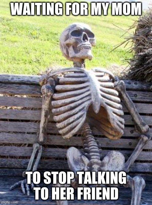 T R U T H |  WAITING FOR MY MOM; TO STOP TALKING TO HER FRIEND | image tagged in memes,waiting skeleton,the truth | made w/ Imgflip meme maker