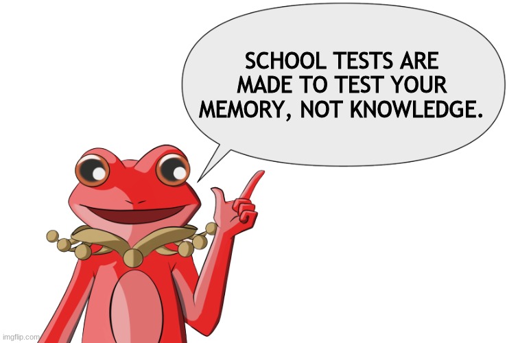 just think of it |  SCHOOL TESTS ARE MADE TO TEST YOUR MEMORY, NOT KNOWLEDGE. | image tagged in fy's wise words | made w/ Imgflip meme maker