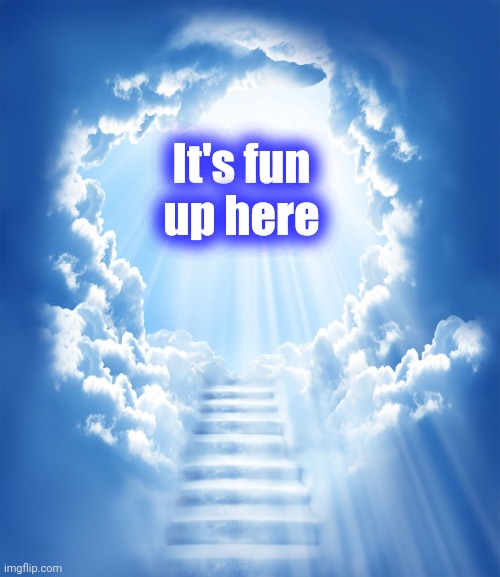 Heaven | It's fun
up here | image tagged in heaven | made w/ Imgflip meme maker