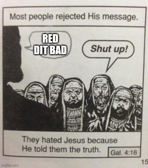 Yep they do hate me because I said the truth | RED DIT BAD | image tagged in they hated jesus meme | made w/ Imgflip meme maker