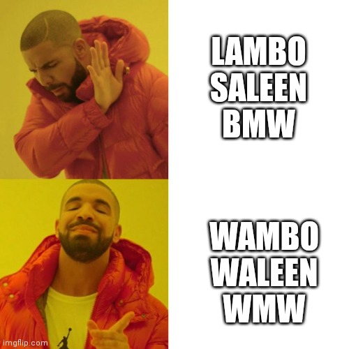 Drake Blank | LAMBO
SALEEN
BMW; WAMBO
WALEEN
WMW | image tagged in drake blank | made w/ Imgflip meme maker