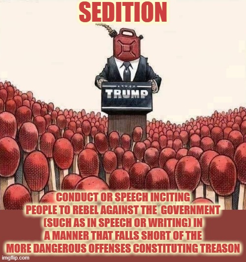 SEDITION | SEDITION; CONDUCT OR SPEECH INCITING PEOPLE TO REBEL AGAINST THE  GOVERNMENT (SUCH AS IN SPEECH OR WRITING) IN A MANNER THAT FALLS SHORT OF THE MORE DANGEROUS OFFENSES CONSTITUTING TREASON | image tagged in sedition,conduct,speech,incite,treason,rebel | made w/ Imgflip meme maker