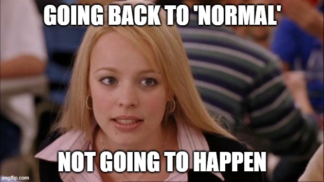 Its Not Going To Happen | GOING BACK TO 'NORMAL'; NOT GOING TO HAPPEN | image tagged in memes,its not going to happen | made w/ Imgflip meme maker