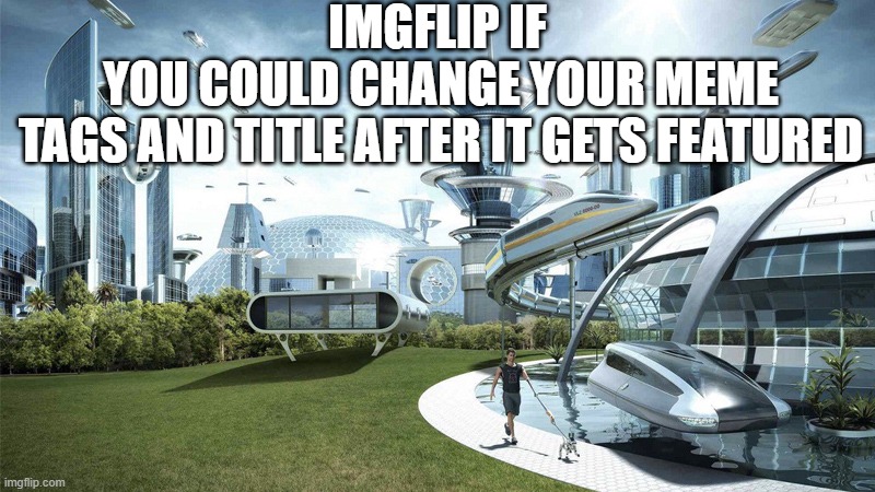 imgflip if... | IMGFLIP IF; YOU COULD CHANGE YOUR MEME TAGS AND TITLE AFTER IT GETS FEATURED | image tagged in the future world if,imgflip,memes,funny | made w/ Imgflip meme maker