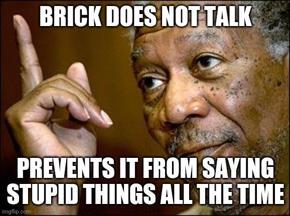 This Morgan Freeman | BRICK DOES NOT TALK PREVENTS IT FROM SAYING STUPID THINGS ALL THE TIME | image tagged in this morgan freeman | made w/ Imgflip meme maker