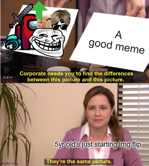 no | A good meme; 5yr old's just starting Img flip | image tagged in memes,they're the same picture | made w/ Imgflip meme maker