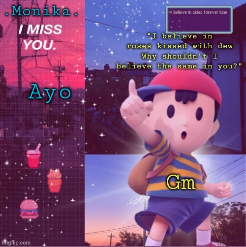 Ness | Ayo; Gm | image tagged in ness | made w/ Imgflip meme maker