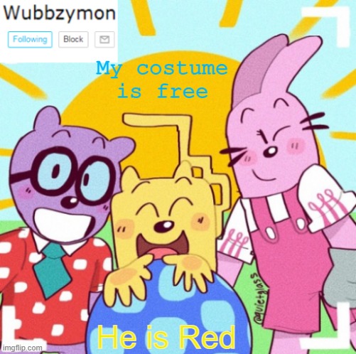 Pokemon Red | My costume is free; He is Red | image tagged in wubbzymon's wubbtastic template | made w/ Imgflip meme maker
