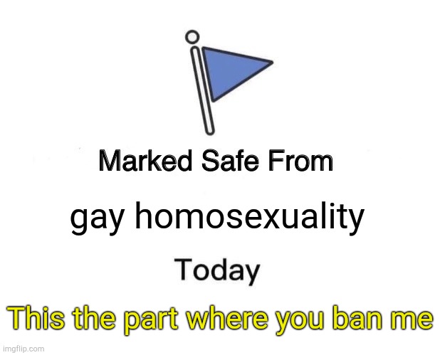 . | gay homosexuality; This the part where you ban me | image tagged in memes,marked safe from | made w/ Imgflip meme maker