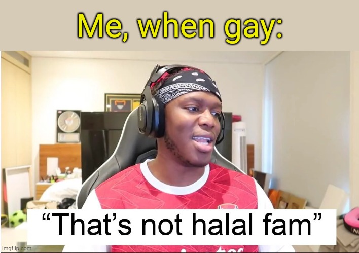 This the part where you ban me. | Me, when gay: | image tagged in that's not halal fam | made w/ Imgflip meme maker