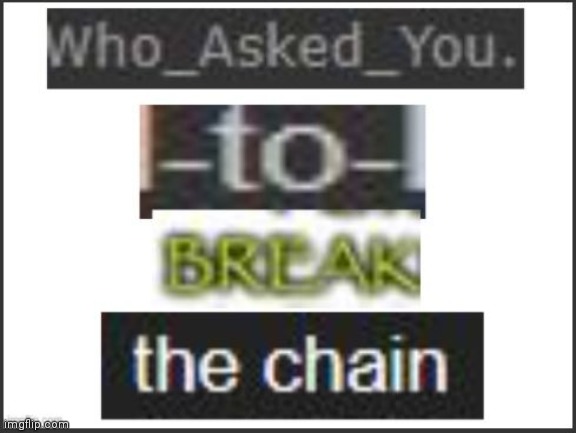 who asked you to break the chain | image tagged in who asked you to break the chain | made w/ Imgflip meme maker