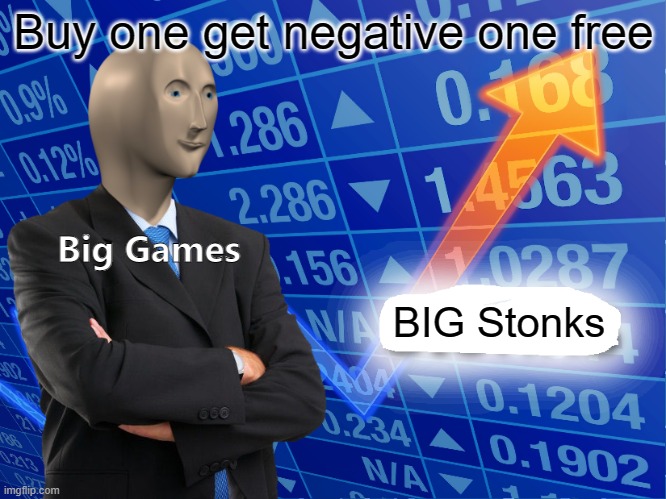 Pet Simulator X's Future | Buy one get negative one free; Big Games; BIG Stonks | image tagged in empty stonks | made w/ Imgflip meme maker