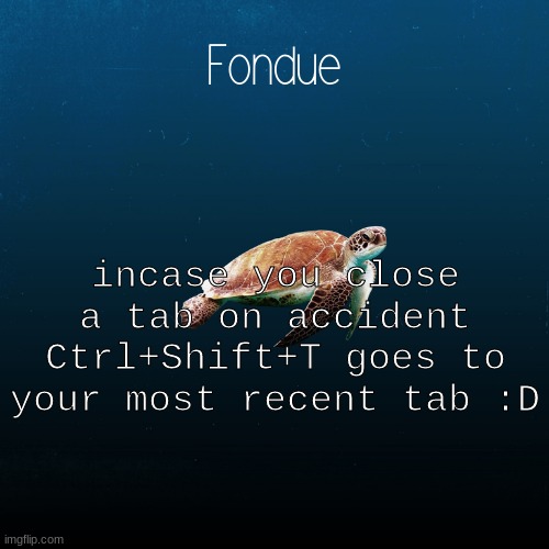 turtle template-Fondue | incase you close a tab on accident Ctrl+Shift+T goes to your most recent tab :D | image tagged in turtle template-fondue | made w/ Imgflip meme maker