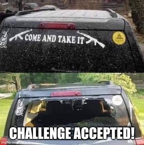 Comme an get em! | CHALLENGE ACCEPTED! | image tagged in gun,nra,conservative,republican,democrat,gun control | made w/ Imgflip meme maker