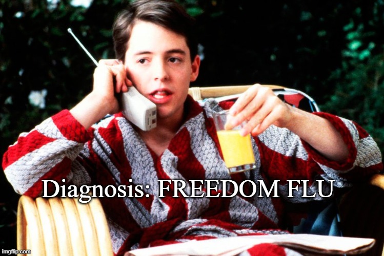 Freedom | Diagnosis: FREEDOM FLU | image tagged in freedom,flu,sick,bueller | made w/ Imgflip meme maker