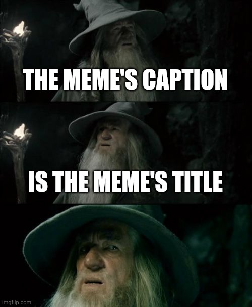 The meme's caption is the meme's title. | THE MEME'S CAPTION; IS THE MEME'S TITLE | image tagged in memes,confused gandalf | made w/ Imgflip meme maker