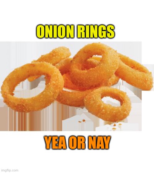 Mmm Onion Rings | ONION RINGS; YEA OR NAY | image tagged in mmm onion rings | made w/ Imgflip meme maker
