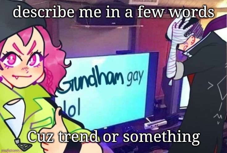 Gundham gay lol | describe me in a few words; Cuz trend or something | image tagged in gundham gay lol | made w/ Imgflip meme maker